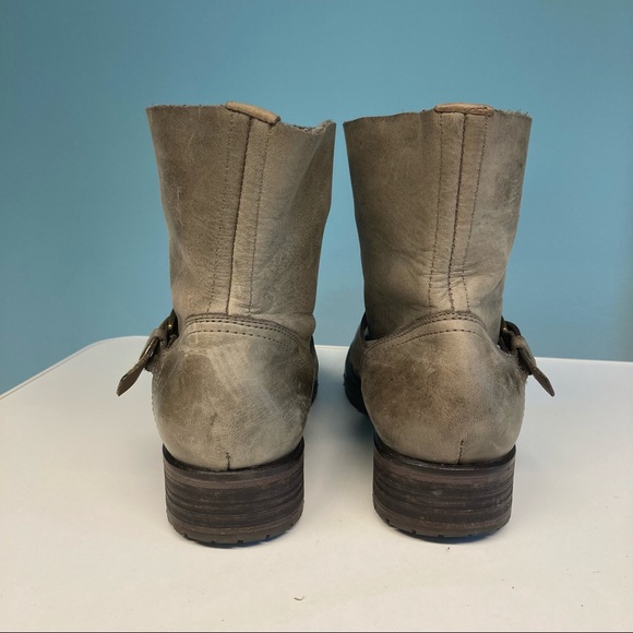 HINGE Siesta Leather Distressed Moto Boots Buckles - Picture 7 of 13